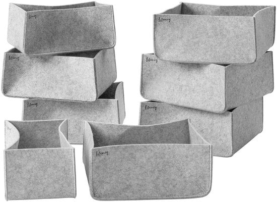 Set di contenitori di archiviazione da 8 pezzi per organizzare la cabina armadio - serie Organizza il tuo armadio - per la gestione dello spazio e l'ordine nella cabina armadio - 6x 12x27x25 cm & 2x 12x27x15 cm, materiale: velluto.