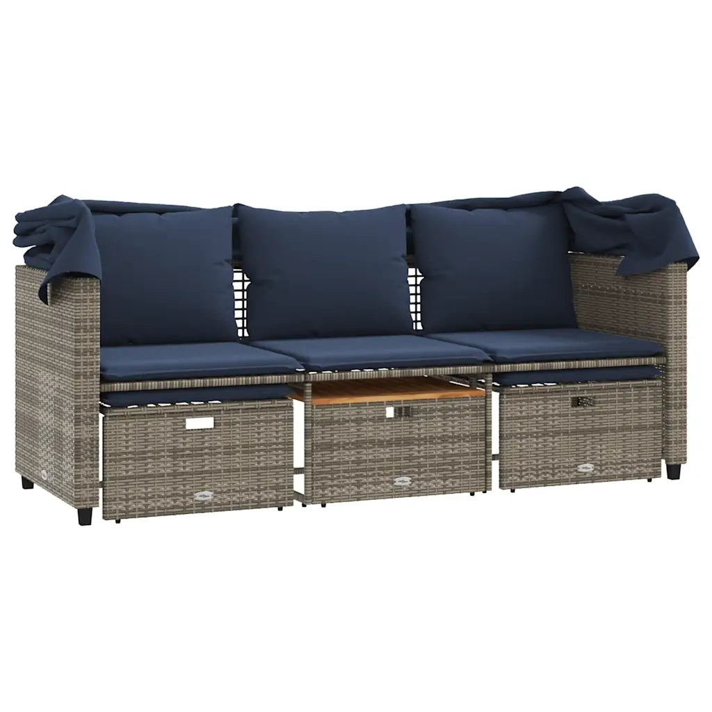 Divano da giardino a 3 posti con baldacchino e sgabelli in Polyrattan Grigio 365456