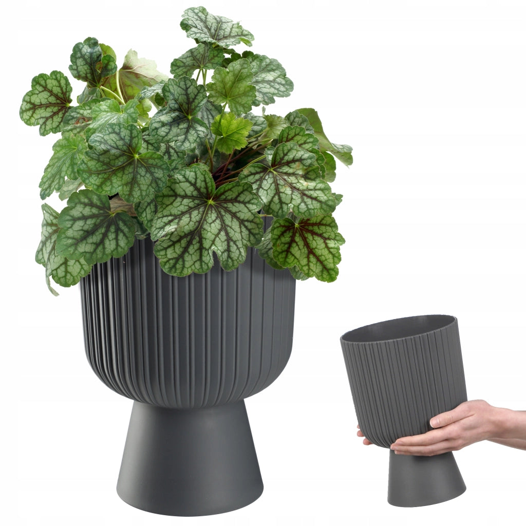 Vaso da fiori KADAX, vaso per piante da giardino, copertura in plastica, 18 cm, supporto per fiori, grigio