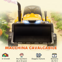 Escavatore per Bambini Elettrico 12V con Benna Rimorchio e Telecomando Età 3-8 Anni Giallo