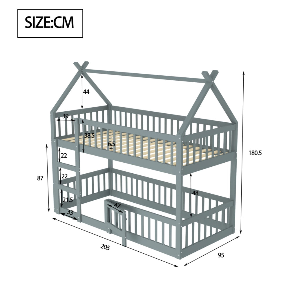 Letto a castello per bambini 90x200 cm con scala integrata e design salvaspazio grigio