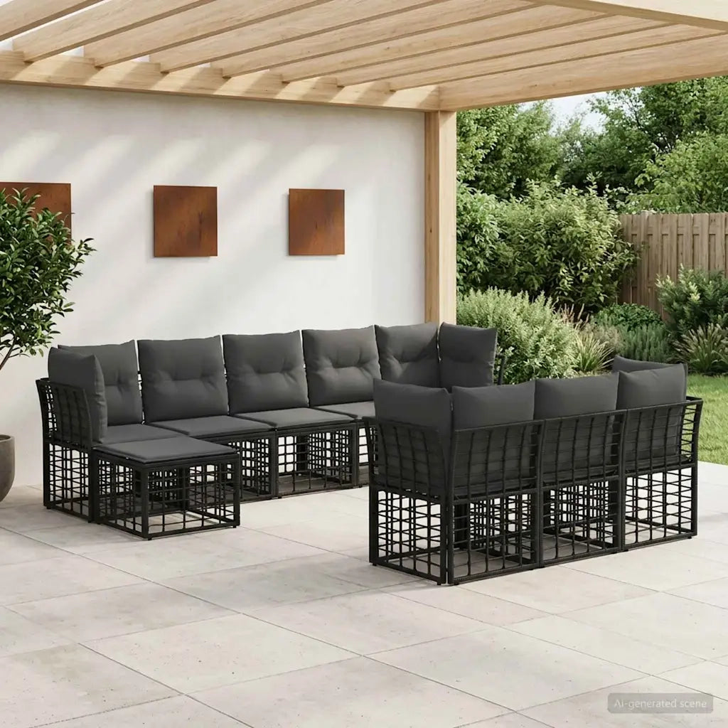 Set di divani da esterno Nero e Grigio scuro Poliestere