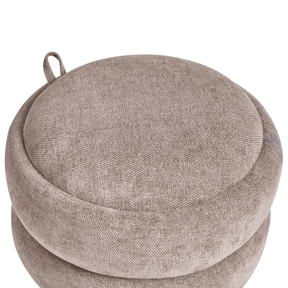 Pouf in ciniglia tortora 40 x 41 cm con sgabello portaoggetti Design moderno