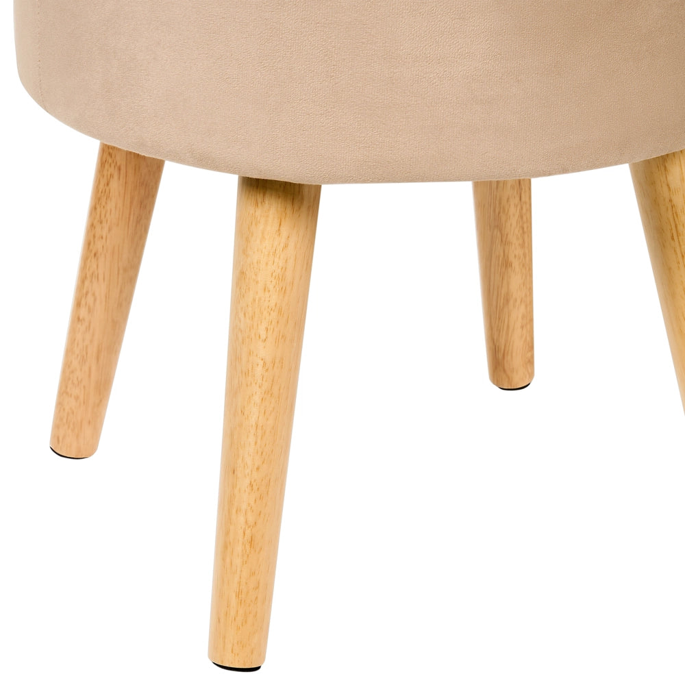 Pouf in velluto imbottito beige con vassoio contenitore stile glamour elegante soggiorno camera da letto