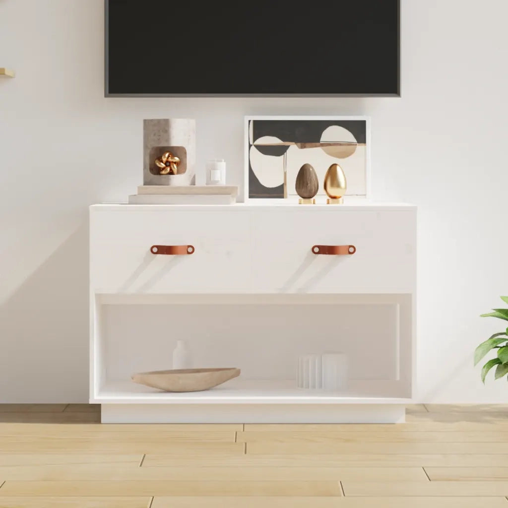 Mobile Porta TV Bianco 90x40x60 cm in Legno Massello di Pino 821523