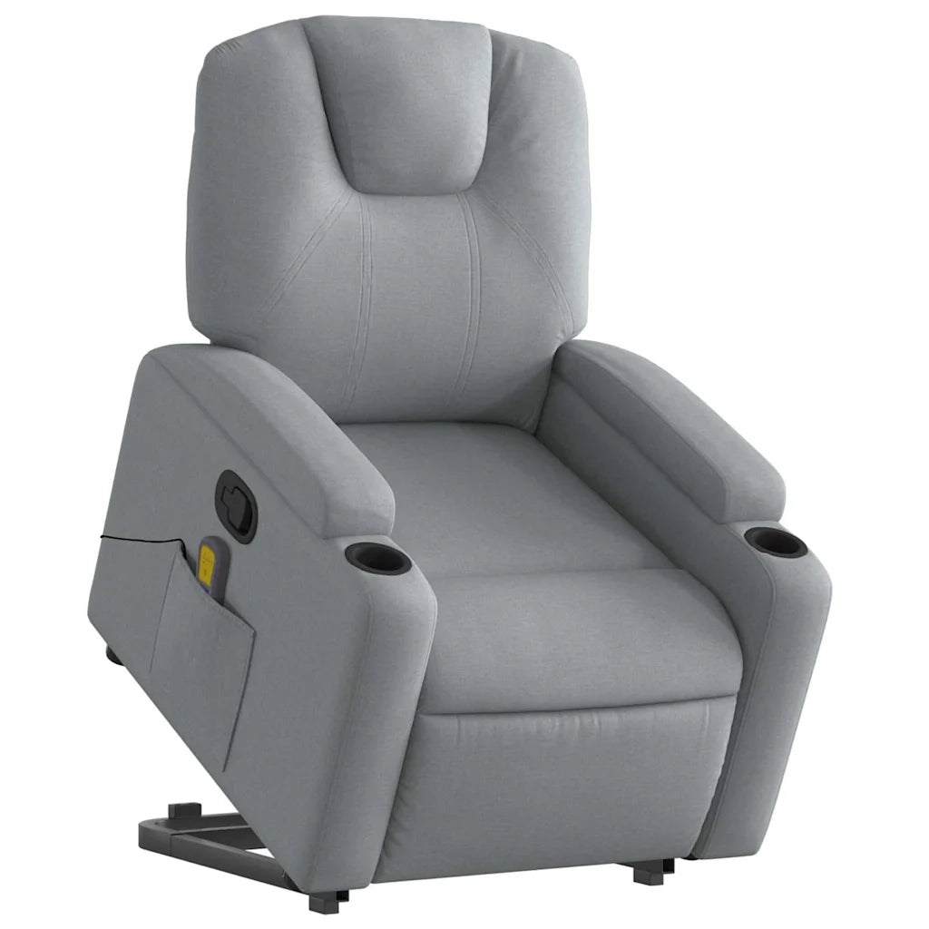 Poltrona | Sedia Relax Alzapersona Massaggi Reclinabile Grigio Chiaro Tessuto