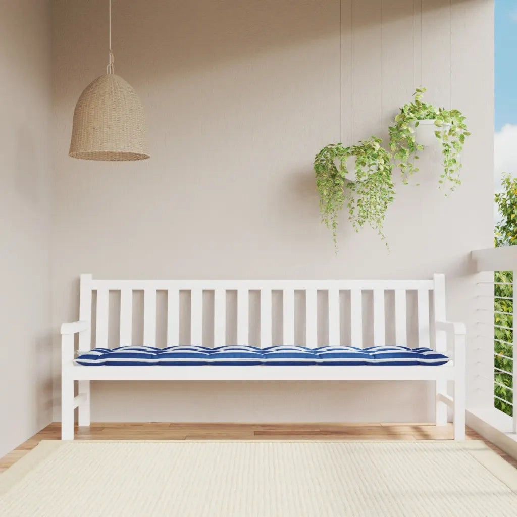 Cuscino Panca | Cuscini per sedie Giardino Righe Bianche e Blu 200x50x7 cm Tessuto