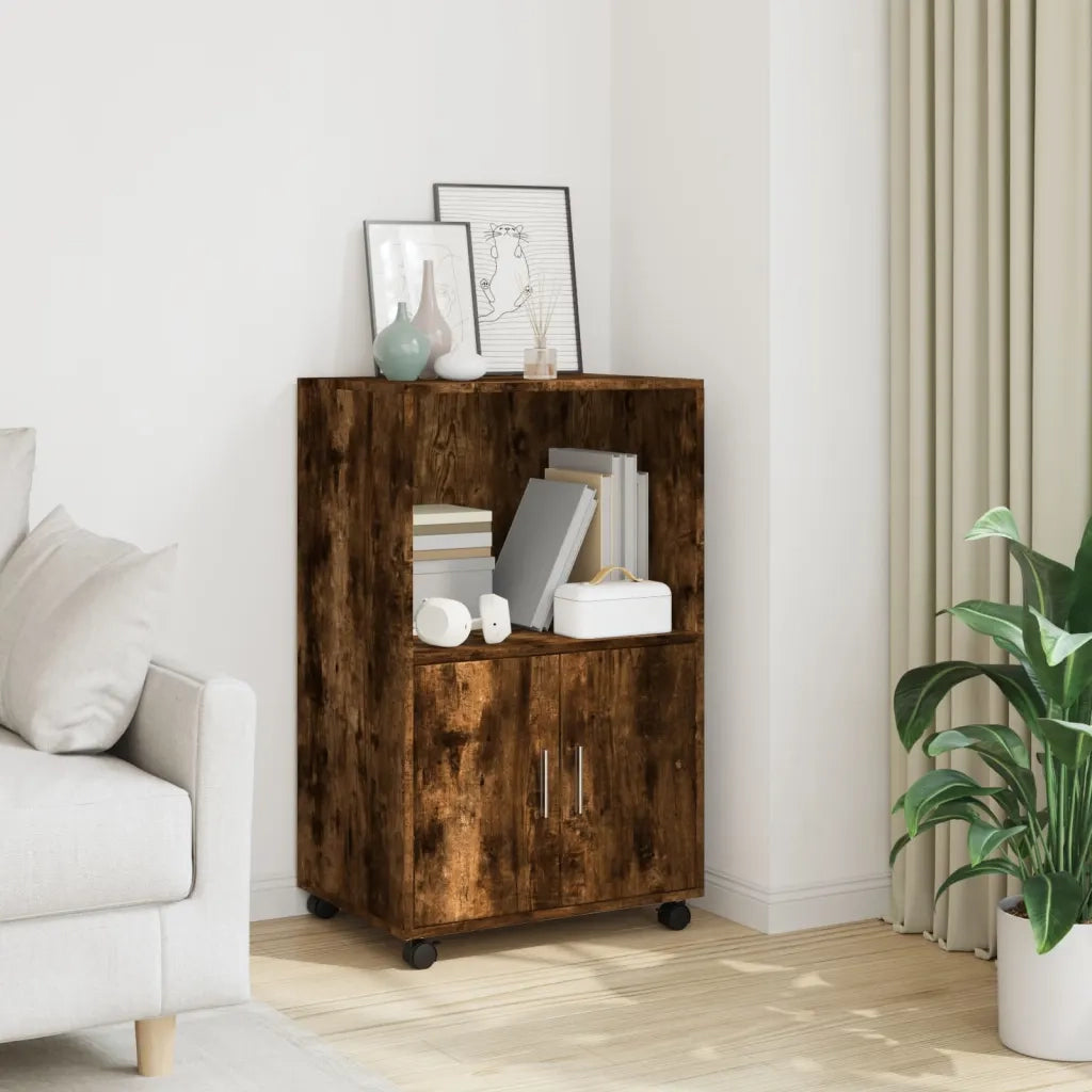 Mobiletto con Ruote Rovere Fumo 55x40x91 cm in Truciolato 853186