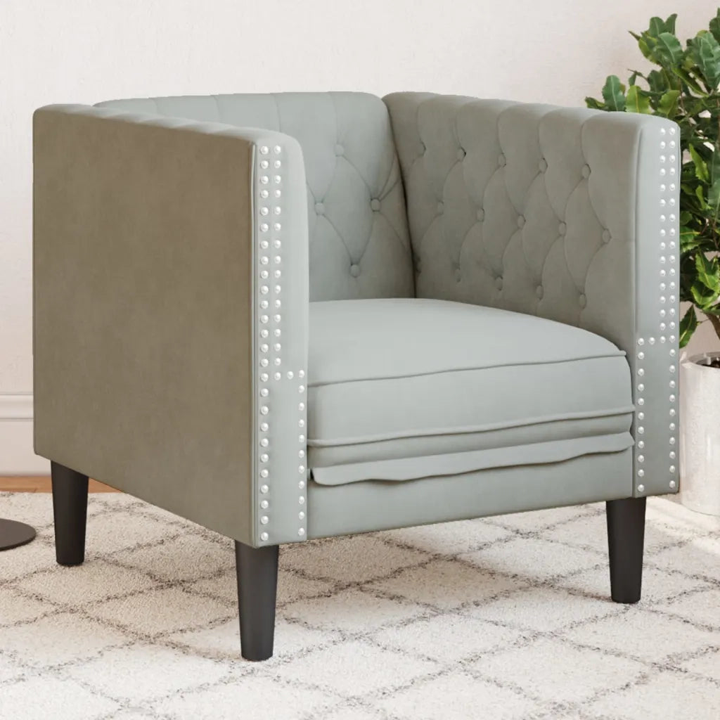 Divano Sedia-Poltrona Chesterfield Grigio Chiaro in Velluto