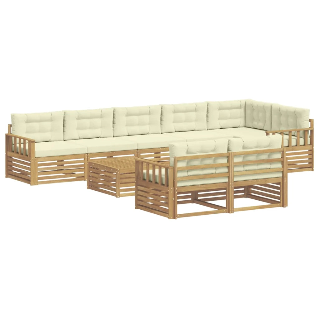 Set di divani da esterno 9 pcs Bianco e Crema Poliestere