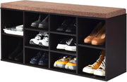 Scarpiera Salvaspazio da Ingresso con 10 Scomparti, Panca Contenitore con Cuscino, Cassapanca Portascarpe 104 x 30 x 48cm (Marrone)