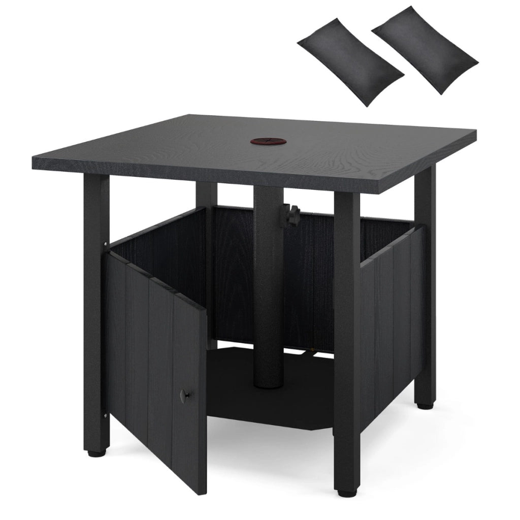 Tavolino da esterno con foro per ombrellone da 48 cm base per tavolo con 2 sacchetti di sabbia-Tavolino da esterno per giardino Nero