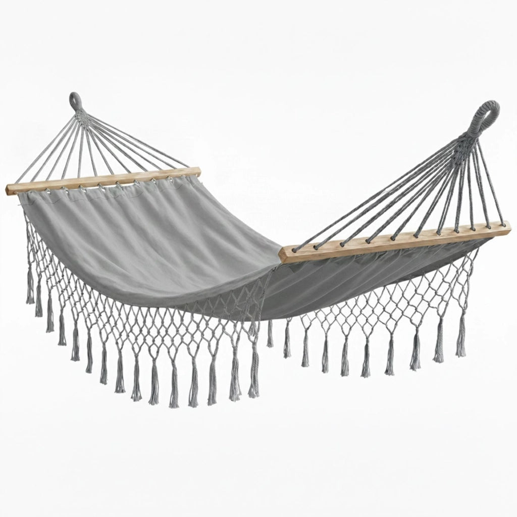 Marvin Amaca da Giardino Indonesia, Letto Dondolo da Esterno Campeggio, Barre di Legno, in Cotone Tessuto GRIGIO 200x150