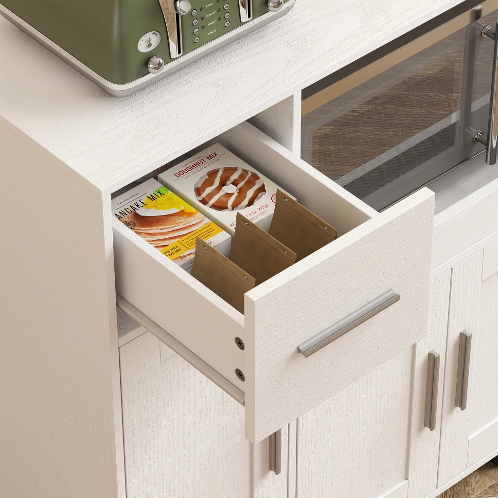 Mobile per Microonde 80x40x88,7 cm con Cassetto 2 Armadietti Ripiano Aperto e Piano Regolabile in Legno Bianco