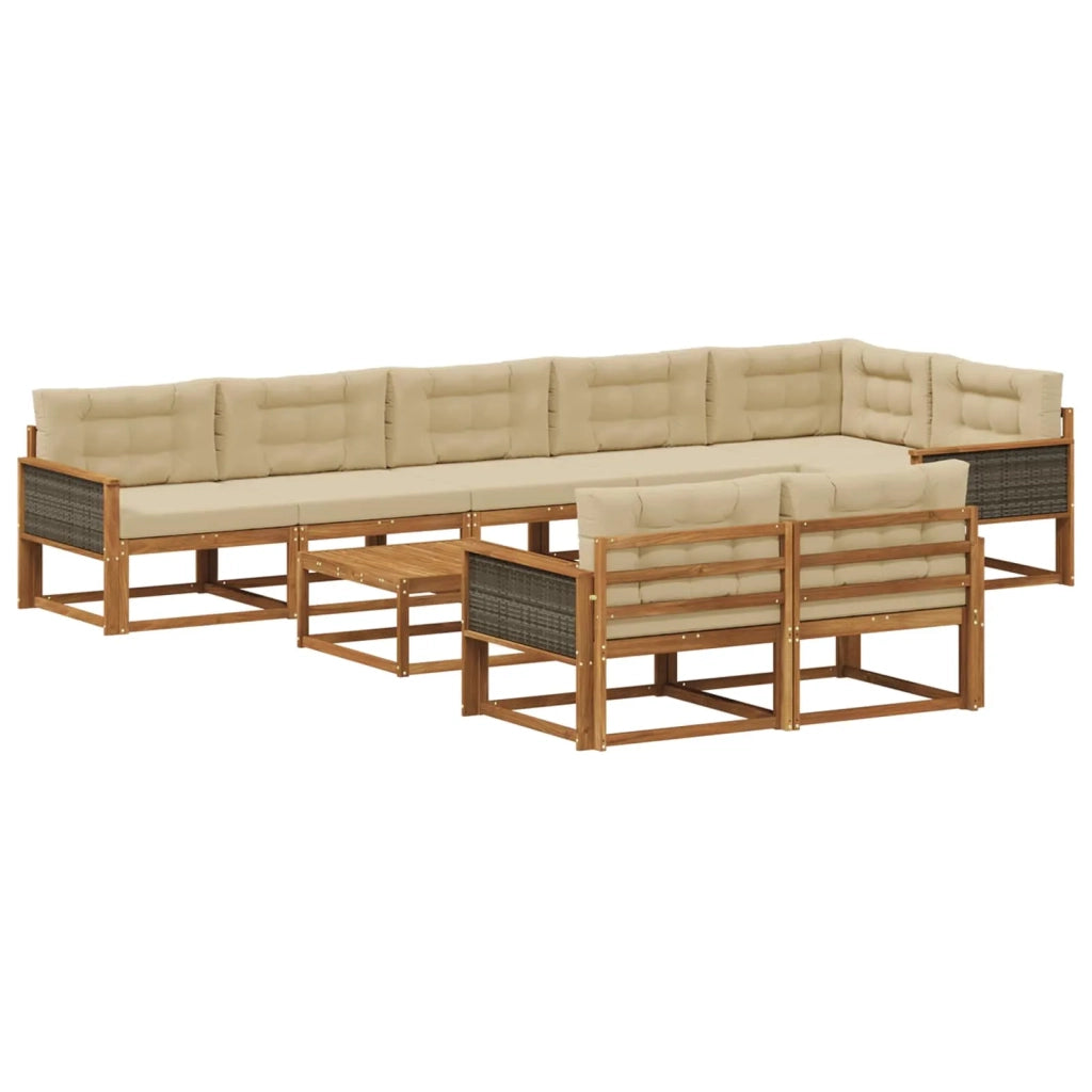 Set di divani da esterno con cuscino 9 pcs Naturale e Beige