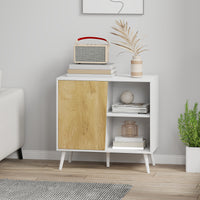 Credenza Moderna Mobile Basso 80x39x76 cm con Armadietto e Vani a Giorno in Legno Bianco