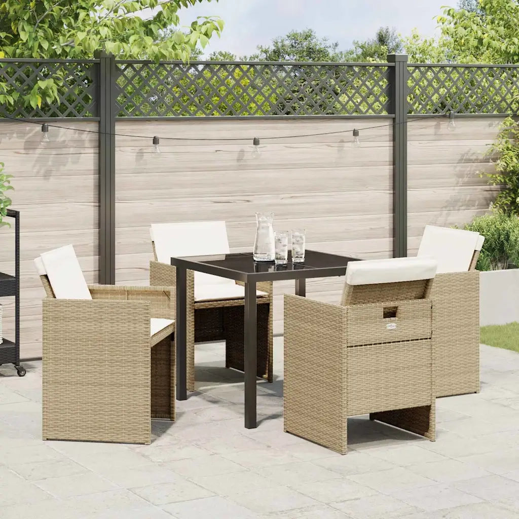 Set da Pranzo per Giardino con cuscino 5 pcs Beige polyrattan