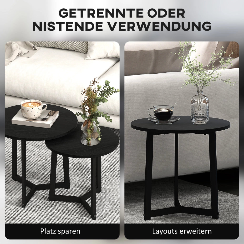 Tavolo da pranzo - set 2 tavolini rotondi - struttura in acciaio - fino a 35 kg - nero - design moderno