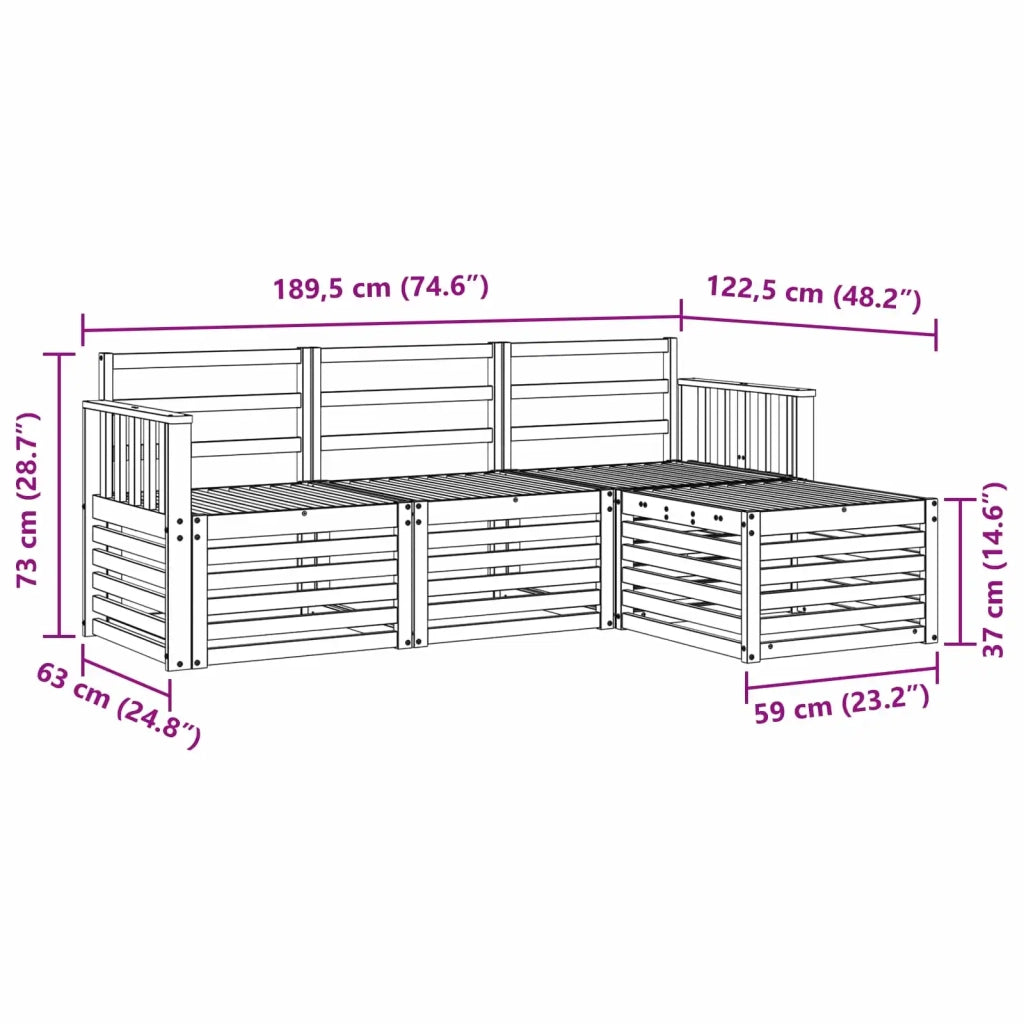 Set di divani da esterno 4 pcs Bianco 189,5 x 122,5 x 73 cm