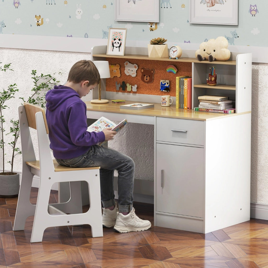 Set scrivania e sedia per studenti con mensole e cassetto-Tavolo e sedia per camera da letto e asilo nido Naturale