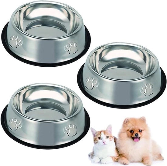Set di 3 ciotole per gatti in acciaio inossidabile con base di gomma antiscivolo per gatti e piccoli cani da interni - alimentatore per animali domestici