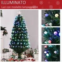 Albero di Natale Artificiale 150cm con 170 Luci LED e Fibre Ottiche, Albero di Natale con Luci Incorporate e 170 Rami e Base in Metallo Pieghevole, Verde