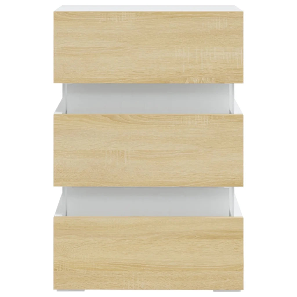Comodino | Armadio da Notte | Mobiletto da notte con Luci LED Bianco e Sonoma 45x35x67cm in Multistrato