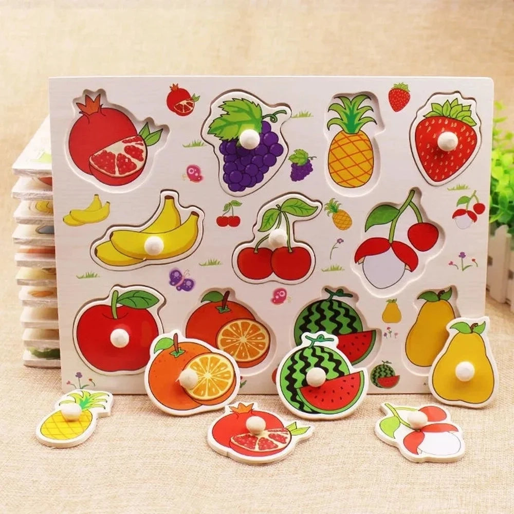 Trade Shop - Puzzle A Incastro Tema Frutta Gioco Educativo In Legno Per Bambini Con Pomelli 52289 -