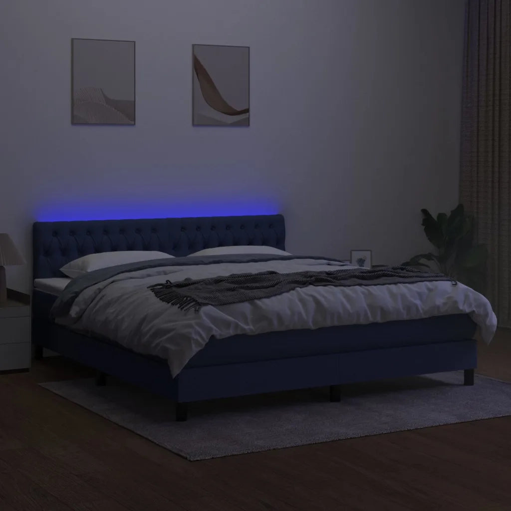Letto a Molle con Materasso e LED Blu 180x200 cm in Tessuto 3133419