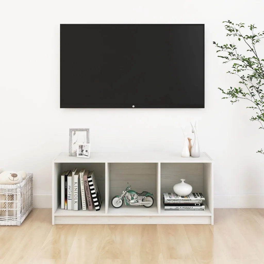 Mobile Porta TV Bianco 104x33x41 cm in Legno Massello di Pino 809961