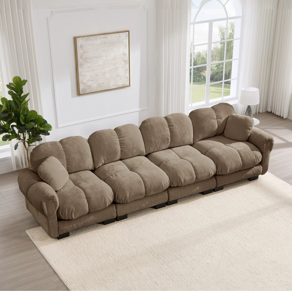Divano modulare in chenille 330x86x90 cm marrone