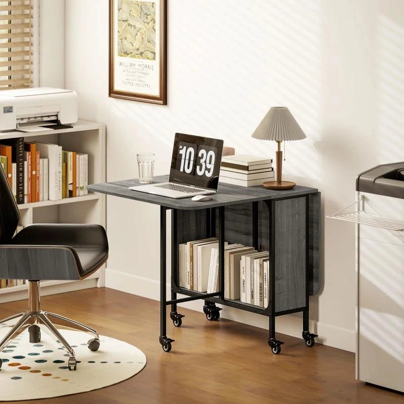 TAVOLO DA PRANZO PIEGHEVOLE PER 6 PERSONE MAX CON RIPIANO, IN LEGNO E METALLO, 130X80X74 CM, GRIGIO