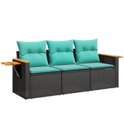 Set Divani da Giardino 3 pz | Set Salotto da Giardino con Cuscini in Polyrattan Nero