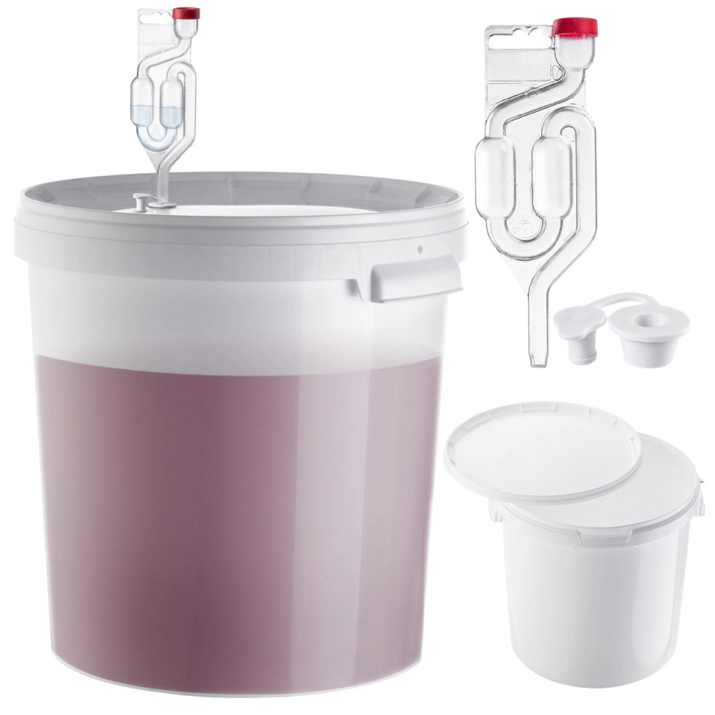 Contenitore di fermentazione KADAX da 33 litri per vino, liquori, birra e sidro, con tappo in sughero.
