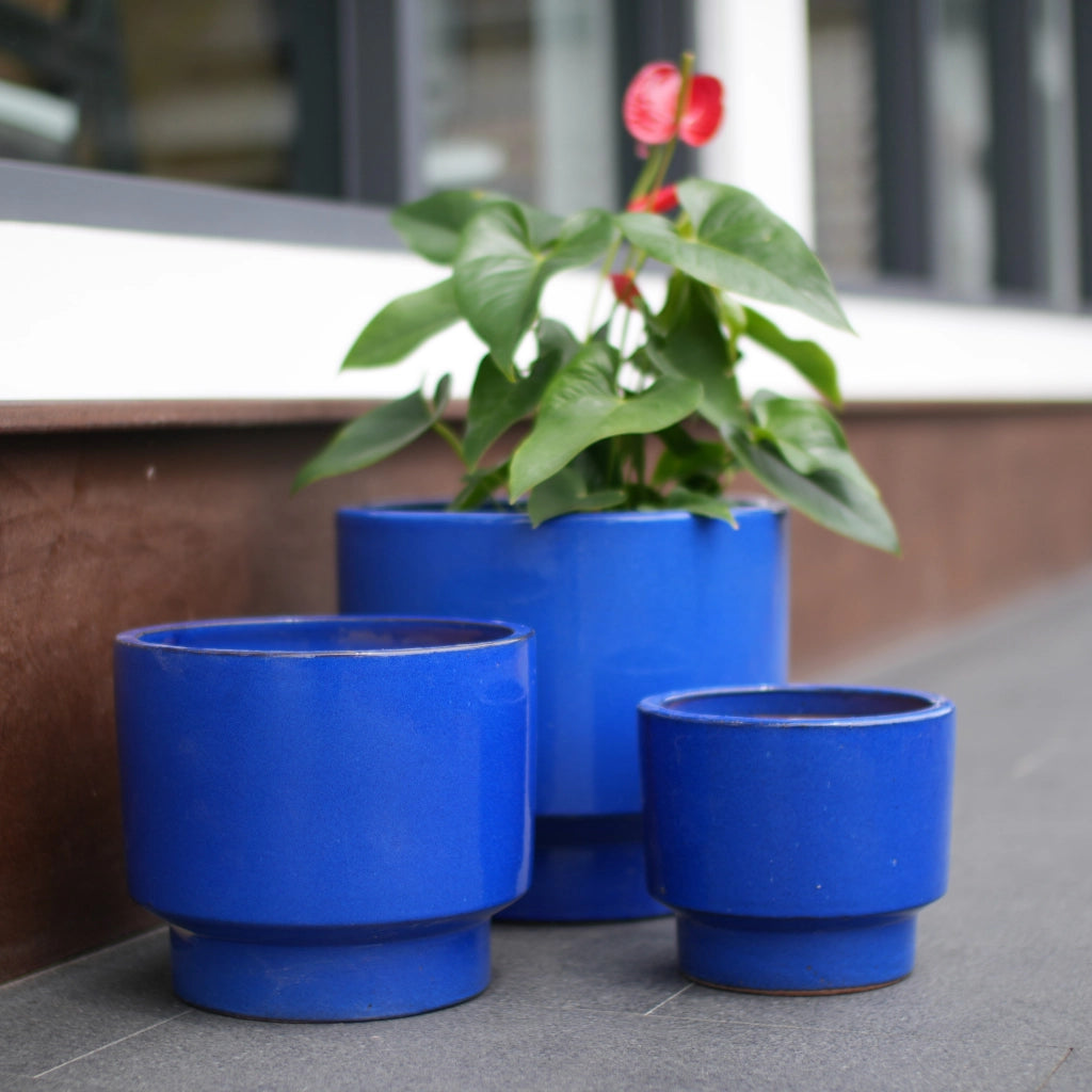 Fioriera in ceramica con foro di drenaggio finitura lucida blu verde anticato per interno ed esterno 49 × 49 × 45,5 cm