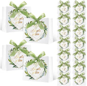 Set di buste regalo 30 pezzi - Buste di ringraziamento - Buste di carta - Foglie di eucalipto - Buste di dolcetti - 11,5 x 10 x 4,5 cm - Verde - Buste regalo