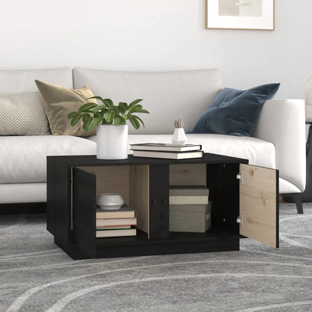 Tavolino da Salotto Nero 80x50x40 cm Legno Massello di Pino cod mxl 26542