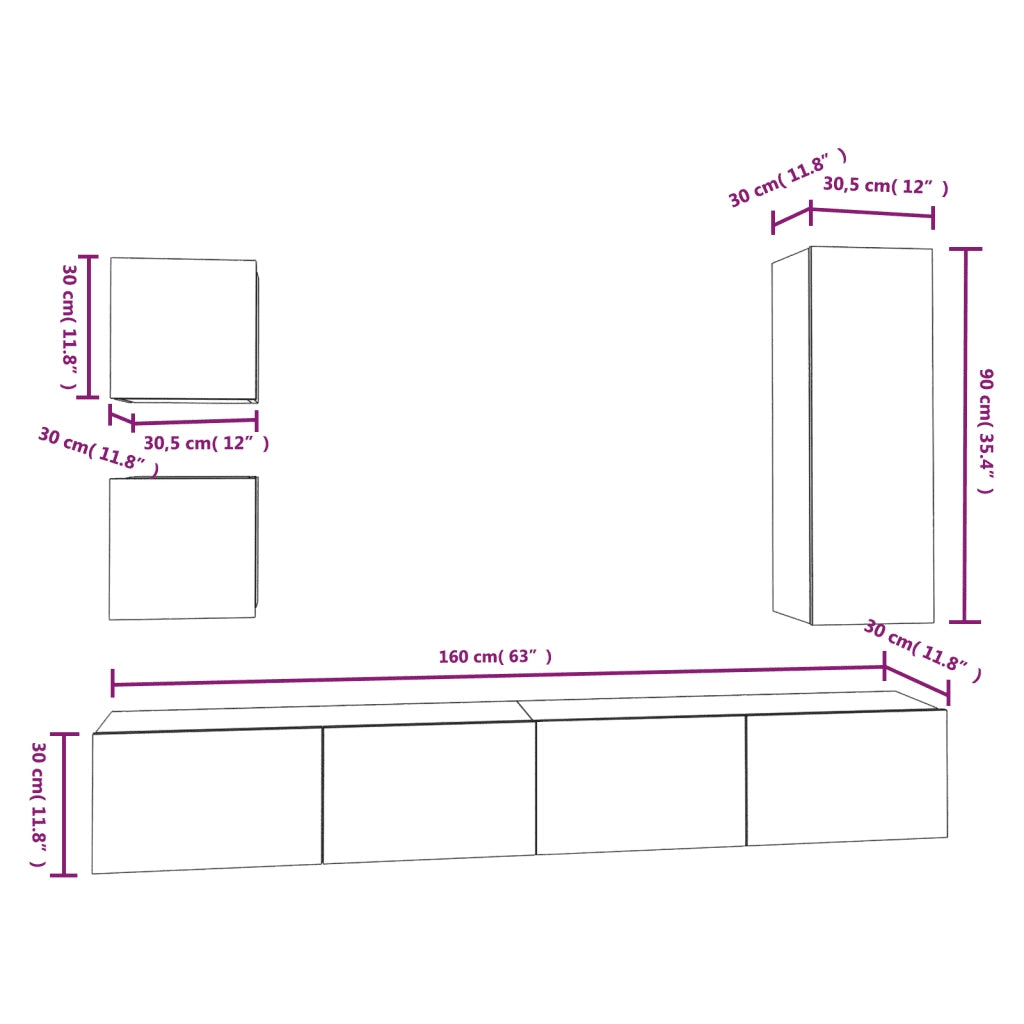 Set di Mobili Porta TV 5 pz Bianco in Legno Multistrato 3114438