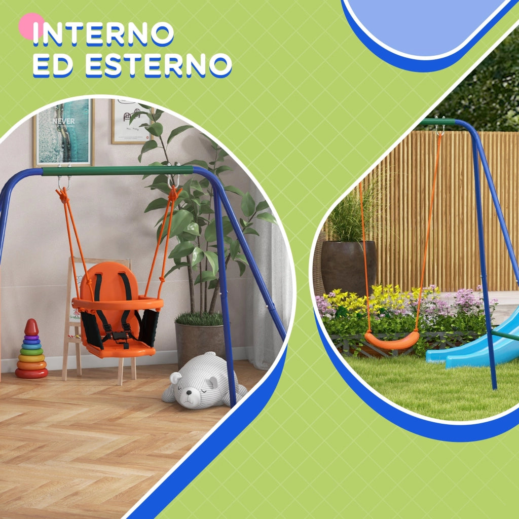Altalena da Giardino 2 in 1 per Neonati e Bambini da 6 Mesi a 8 Anni Arancione e Blu