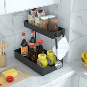 2 Pezzi Organizzatore sotto lavabo Estensione 2 livelli Organizzatore multifunzionale per spazio ristretto sotto lavabo e archiviazione per cucina e bagno