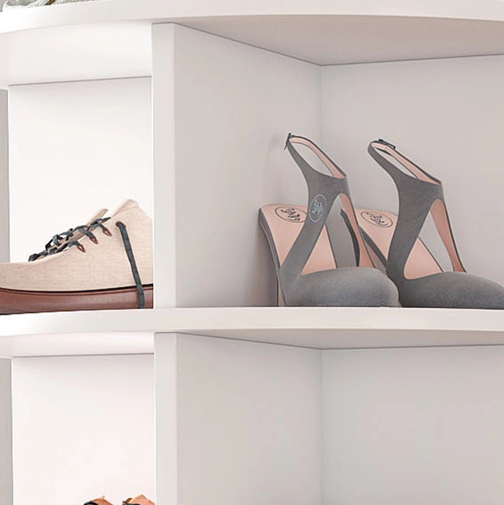 Scarpiera girevole a 7 livelli in PVC; bianca; per fino a 28 paia di scarpe