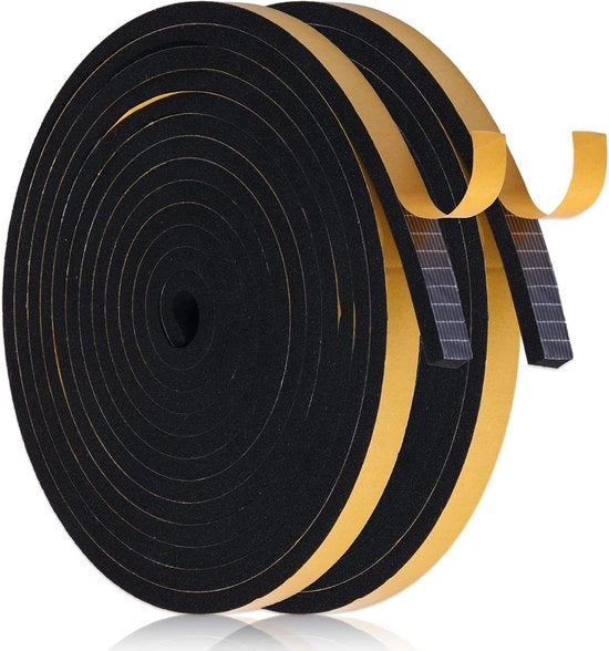 Due pezzi di striscia di isolamento per porte 12 mm di larghezza x 6 mm di spessore x 10 m di lunghezza, ad alta densità, nera, per isolamento acustico porte e finestre