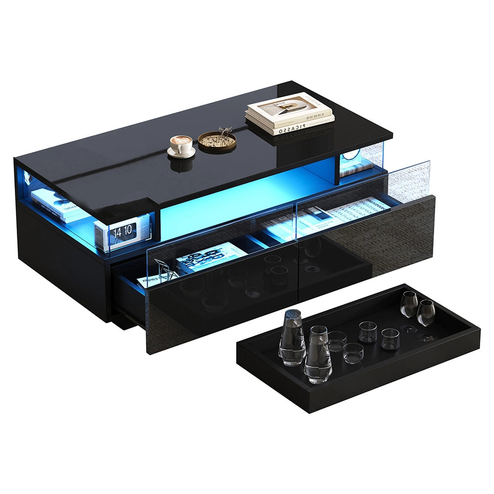 Tavolino moderno - Xylo - 90x45cm vetro temperato LED nero