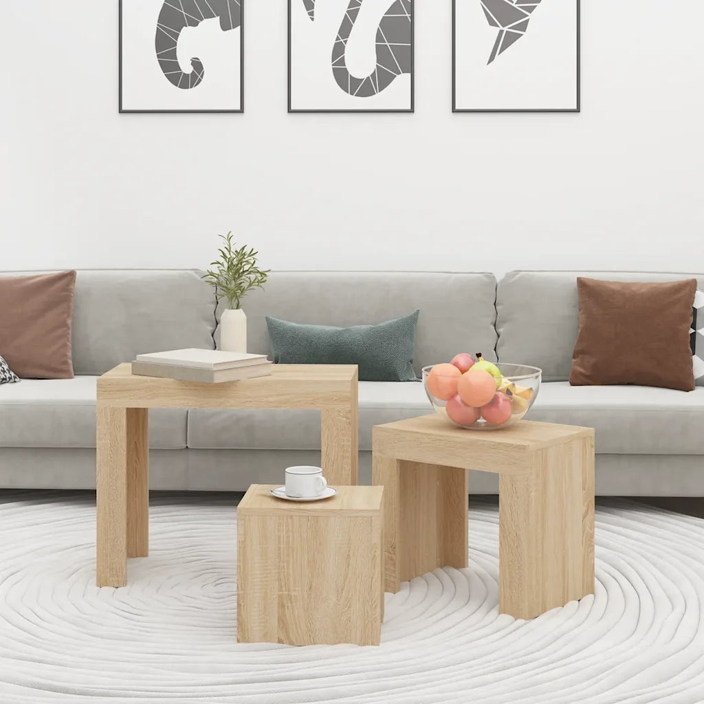 Tavolini da Salotto Impilabili 3 pz Rovere Sonoma in Truciolato cod mxl 14886