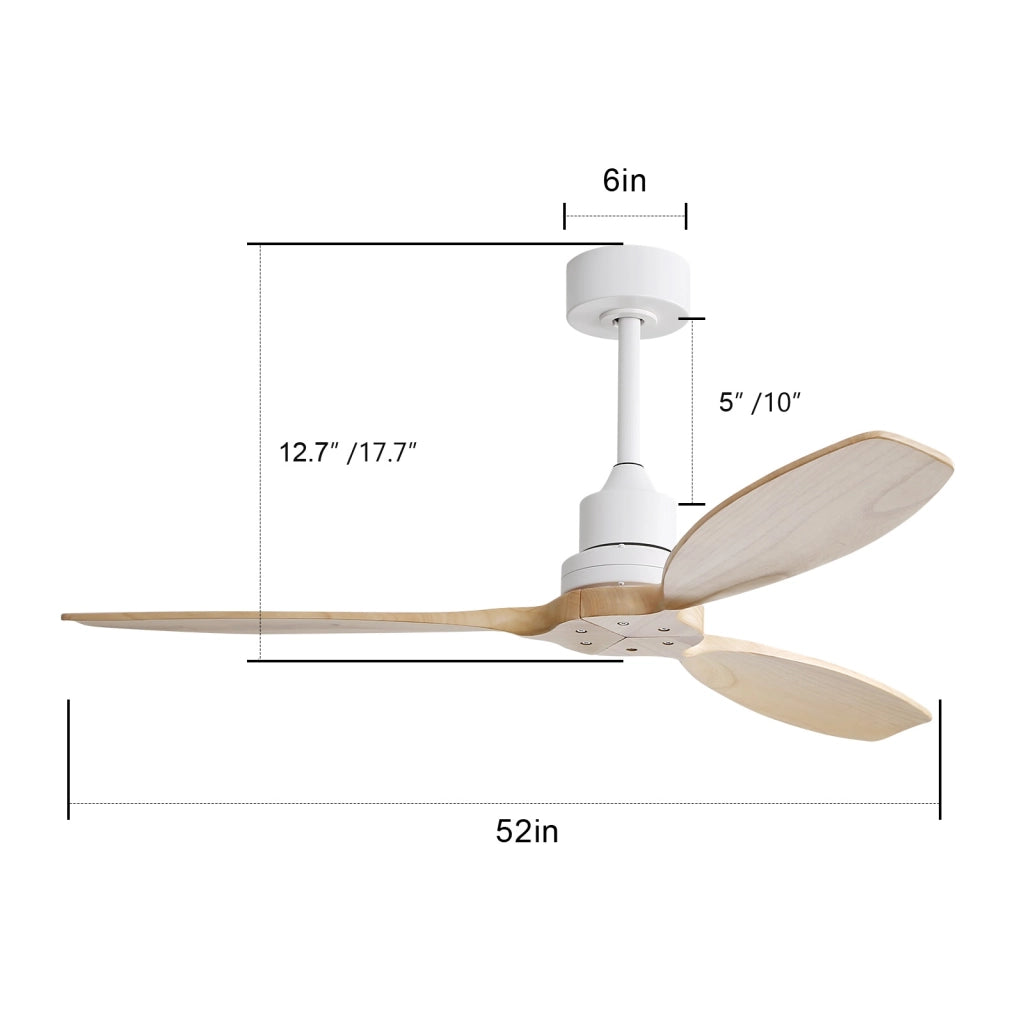 Ventilatore da soffitto 52 pollici reversibile con telecomando in metallo e legno bianco