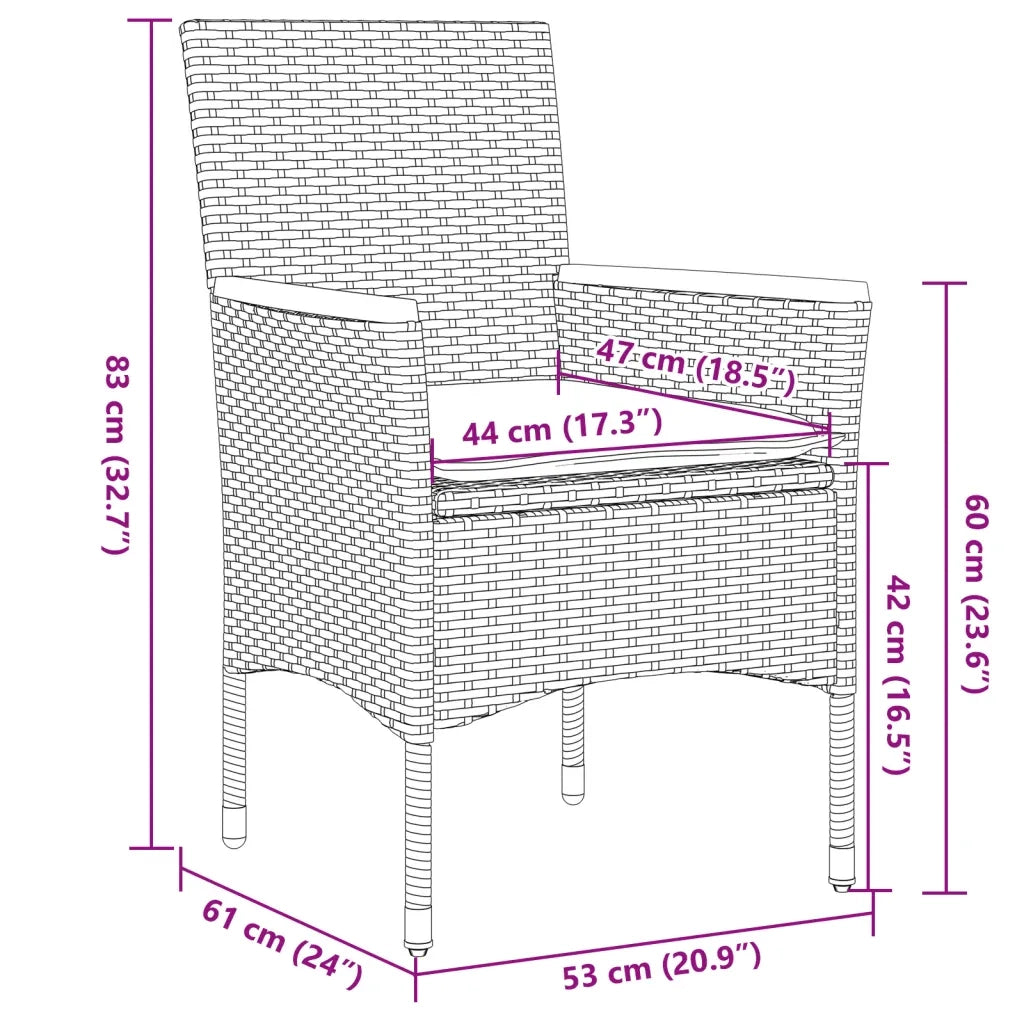 Set da BistrÃ² 3 pz con Cuscini Grigio Polyrattan Acacia