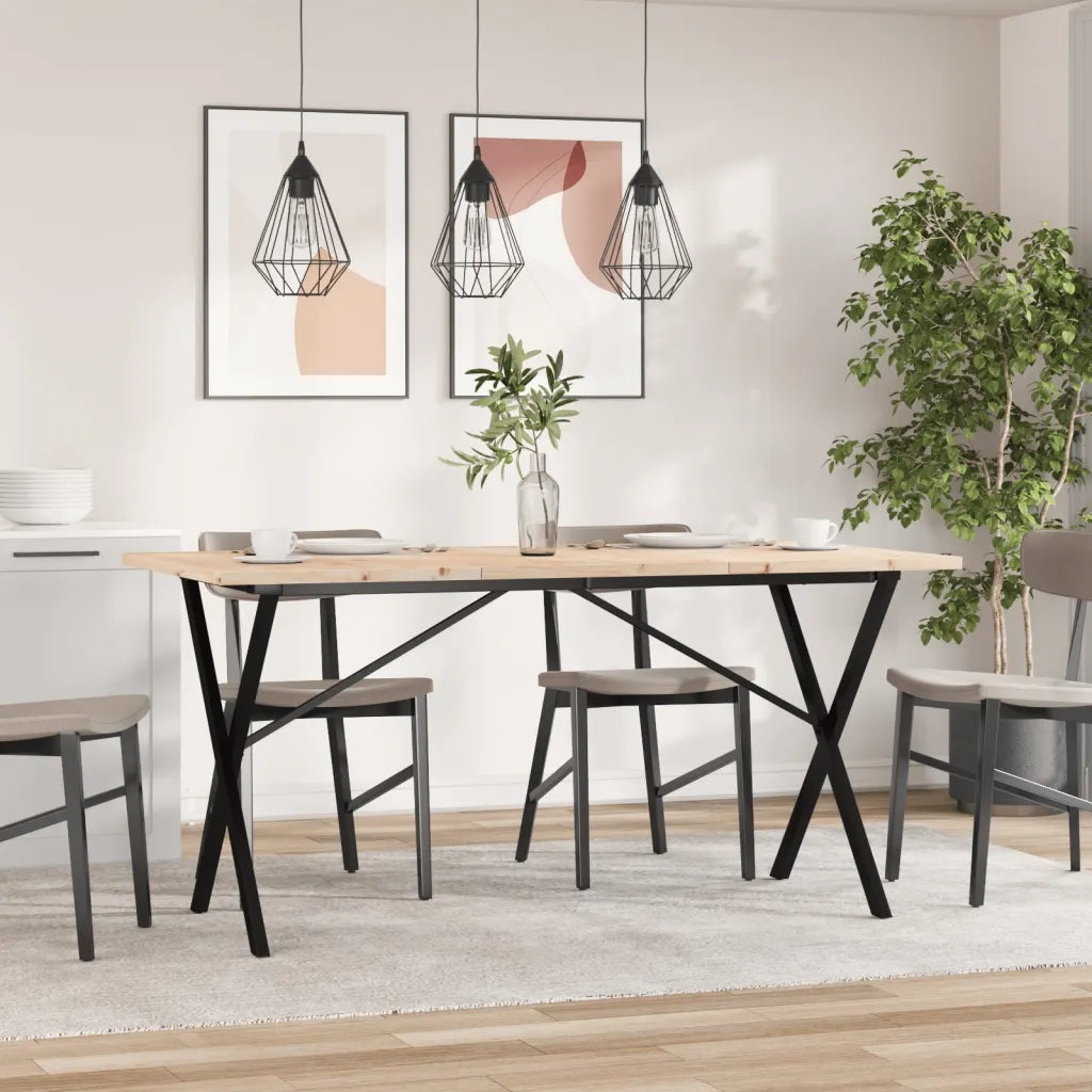 Tavolo da Pranzo Telaio a X 160x80x75,5 cm Legno Pino e Acciaio