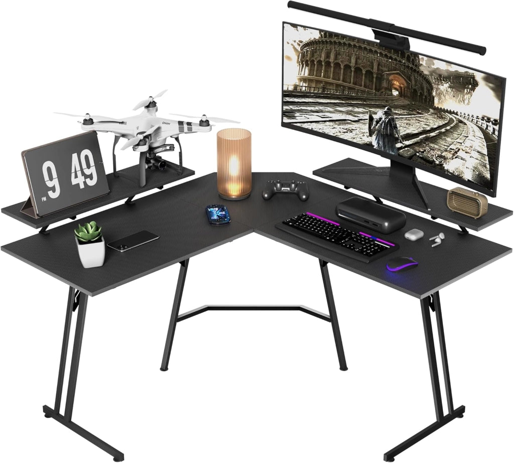 Tavolo da gioco ad angolo, 120 x 120 cm, scrivania a forma di L, con supporto per monitor, scrivania per computer, ufficio, ufficio, casa, nero
