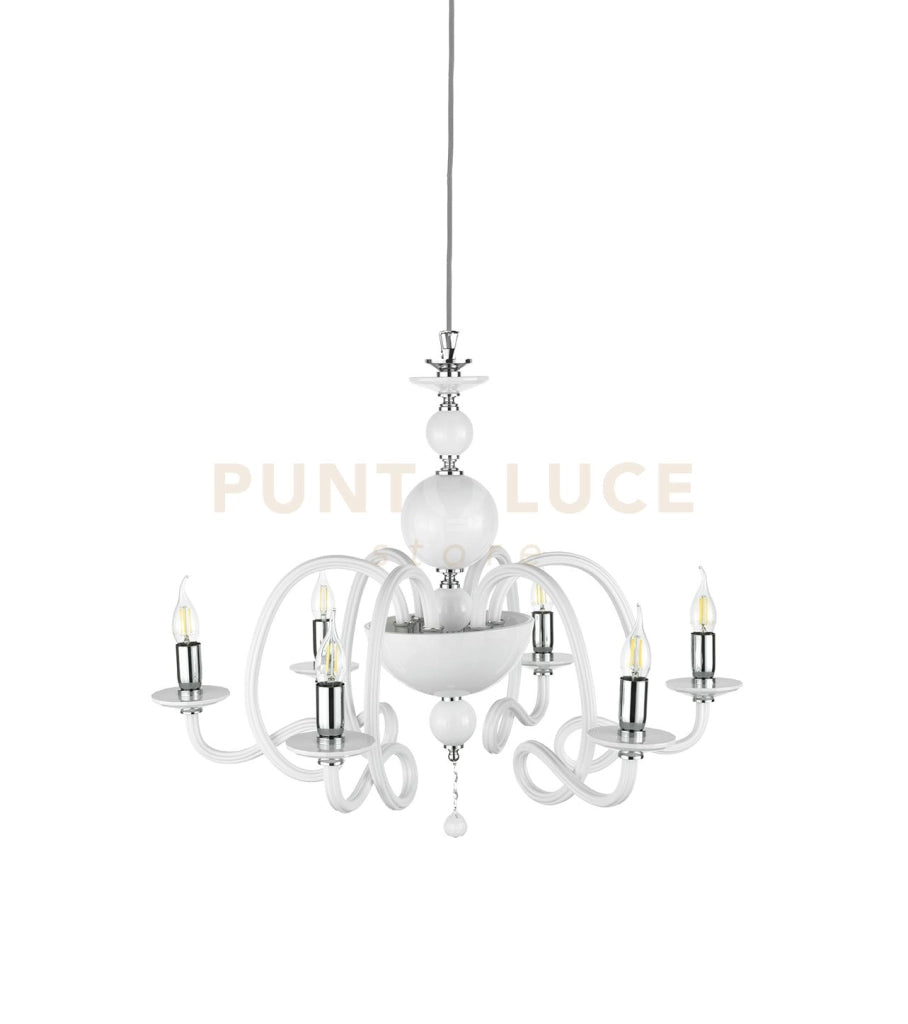 LAMPADARIO VIVALDI 6 LUCI BIANCO CROMO ATTACCO E14 D.75CM