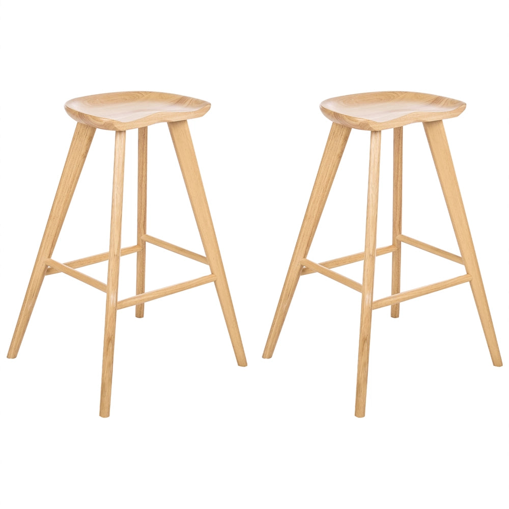 Set di 2 sgabelli da bar in legno di caucciù stile retrò cucina sala da pranzo marrone chiaro